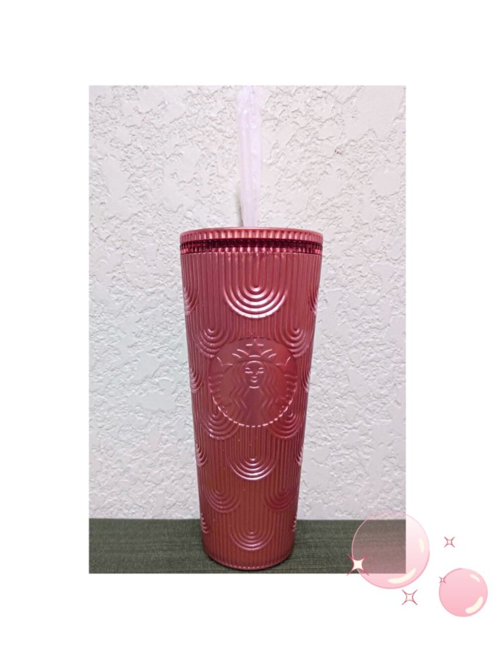 NWT Starbucks 2023 Mermaid Pink Shimmer Shell Venti Cold Cup Tumbler 24oz